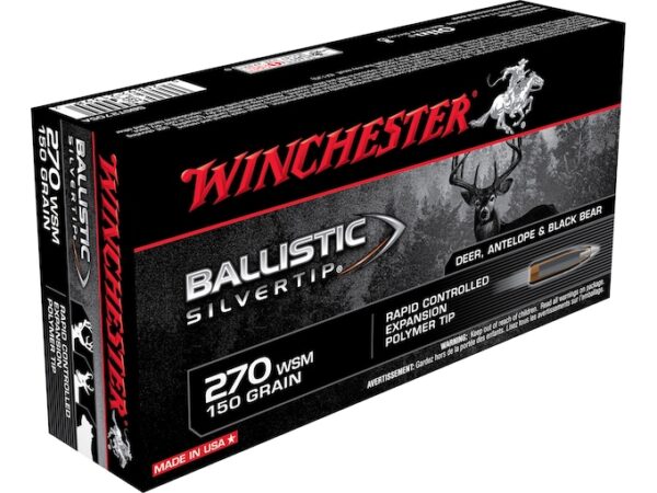 Winchester Ballistic Silvertip Ammunition 270 Winchester Short Magnum (WSM) 150 Grain Rapid Controlled Expansion Polymer Tip 250 rounds