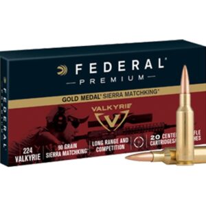 Federal Premium Gold Medal Ammunition 224 Valkyrie 90 Grain Sierra MatchKing Hollow Point Boat Tail 500 rounds