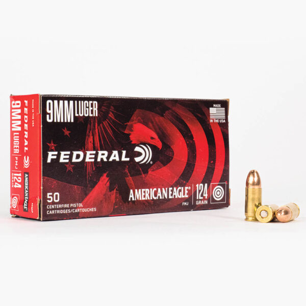 9mm – 124 gr FMJ – Federal American Eagle (AE9AP) – 1000 Rounds - Image 2