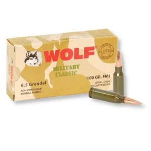 6.5 Grendel – 100 gr FMJ – Wolf Mil Steel Case – 500 Rounds