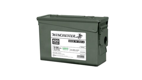 Winchester 5.56x45mm NATO 62 grain Full Metal Jacket Boat Tail (FMJBT) __ Green Tip (M855) Brass Centerfire Rifle Ammunition 500 ROUNDS