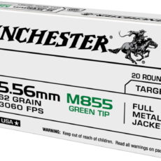 Winchester USA 5.56x45mm NATO 62 grain Green Tip (M855) Full Metal Jacket Boat Tail (FMJBT) Brass Centerfire Rifle Ammunition 500RDS