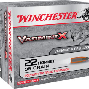 Winchester VARMINT X RIFLE .22 Hornet 35 grain Rapid Expansion Polymer Tip Centerfire Rifle Ammunition X22P Caliber: .22 Hornet, Number of Rounds: 500