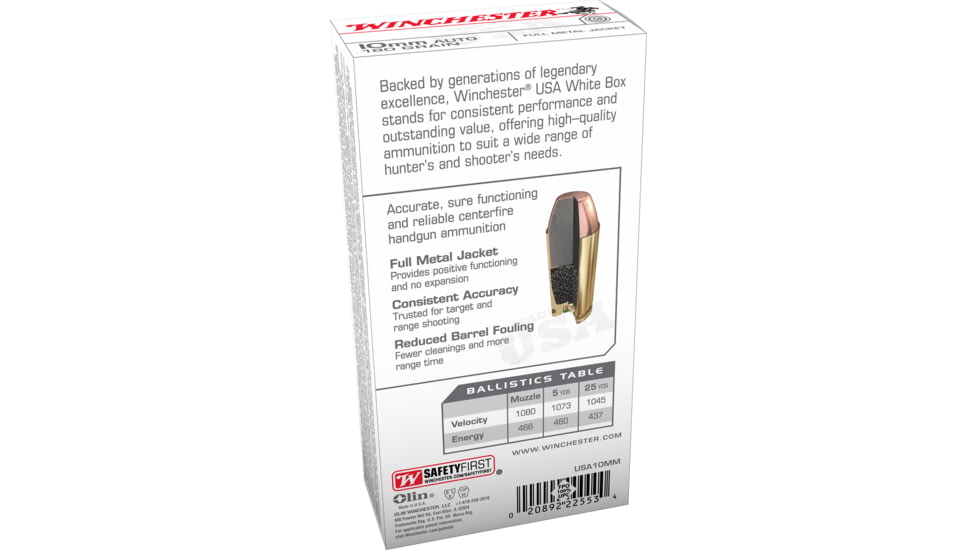 Winchester USA WHITE BOX 10mm Auto 180 grain Full Metal Jacket - Image 2