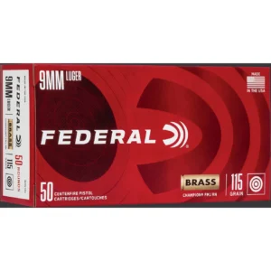 Federal Champion 9mm Luger 115-Grain FMJ Handgun Brass Ammunition - 50 Rounds