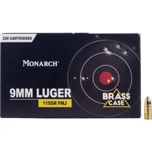 Monarch 9mm Luger 115-Grain FMJ Centerfire Brass Ammunition - 250 Rounds