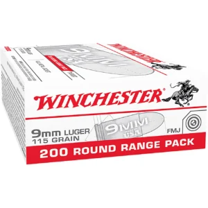 Winchester 9mm 115-Grain FMJ Centerfire Pistol Ammunition - 200 Rounds