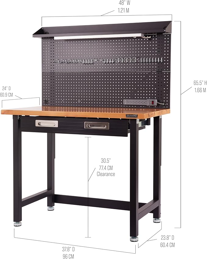 Seville Classics UltraHD Heavy Duty Commercial Lighted Workcenter w/Pegboard